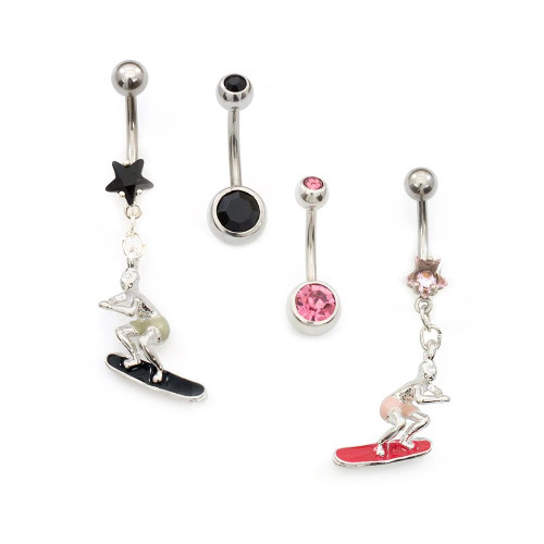 2PCS 14G Surfer Star CZ Belly Button Ring