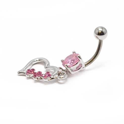 Titanium Dangle Heart 14 gauge Belly Ring with Cz Gems