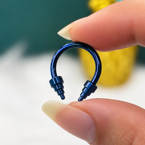 Blue Cone Spike Horseshoe Circular Barbell