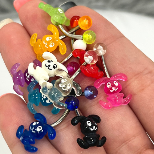Acrylic Bunny Curved Barbell Belly Button Ring