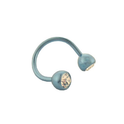 Light Blue 14 gauge Solid Titanium, Twister ring with Clear Jewel