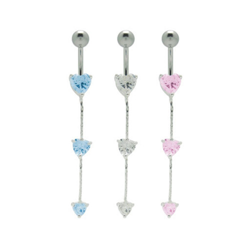 Dangling Triple Heart CZ Belly Button Rings