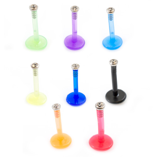 Push In labret Bio-Flex with Cubic Zirconia Stone 16ga 3/8 Inches Push In labret Bio-Flex with Cubic Zirconia Stone 16ga 3/8 Inches