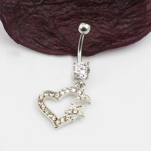 14G Star Moon Heart CZ Belly Button Ring