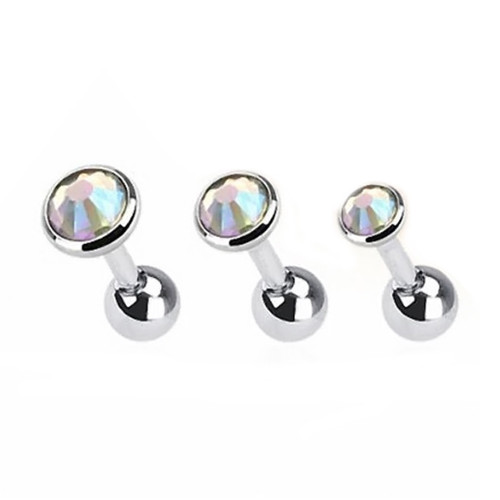 Bezel Aurora CZ Barbells Cartilage Earrings