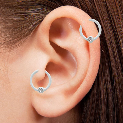 16G Bezel CZ PVD White Captive Rings