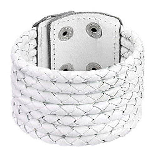 White Leather Weaved Bracelet