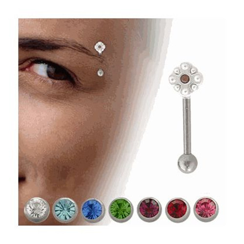 Flower Design Eyebrow Ring with Jewel