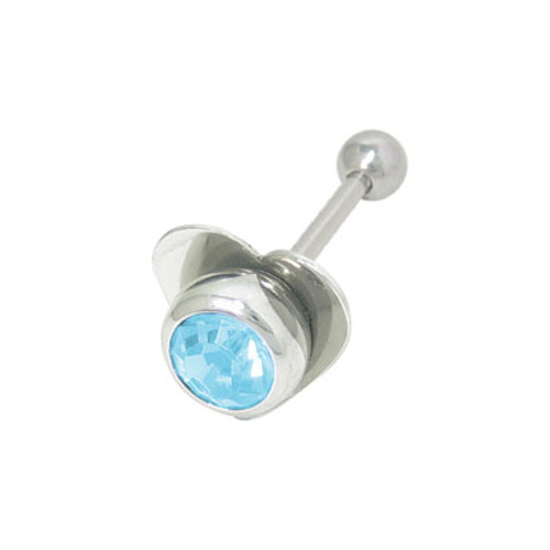 Barbell Tongue Ring Surgical Steel with Heart and Jewel Design-1
