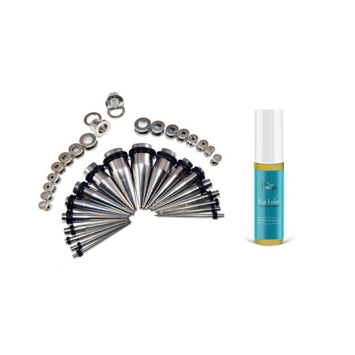36 Pieces Ear Stretching Kit - Surgical Steel Tapers & Screw Fit Plugs &PCARE SOOTHING LUBRICANT