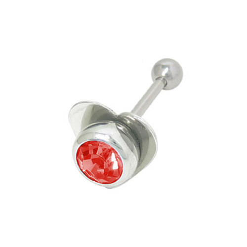 Barbell Tongue Ring Surgical Steel with Heart and Jewel Design-4