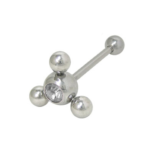 Barbell Tongue Ring Surgical Steel with Jeweled Flower Design-13
