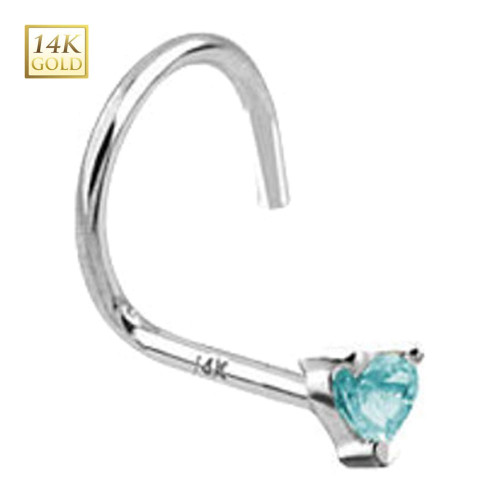 Aqua Heart CZ Nose Screw Stud