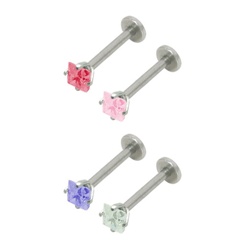 Prong Square CZ Labret Stud