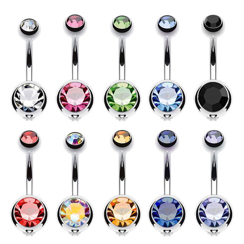 10PC Belly Button Ring Double Multicolor CZ Stainless Steel 14G Navel Body Piercing Jewelry