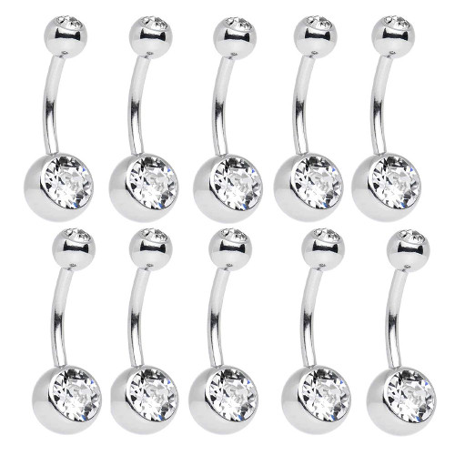 10 Clear CZ Belly rings Double Jeweled 14G 7/16" 11mm 
