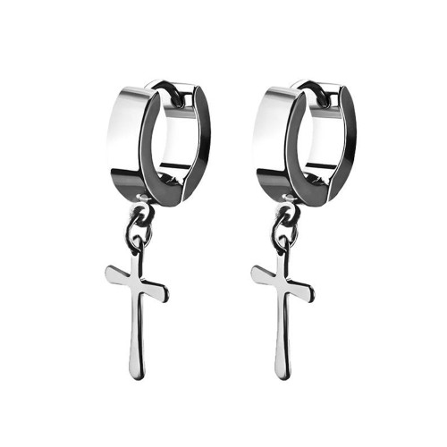 Dangle Cross Clicker Huggie Earrings