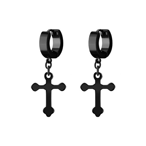 Earrings stainless steel with a small cross dangling part one pair