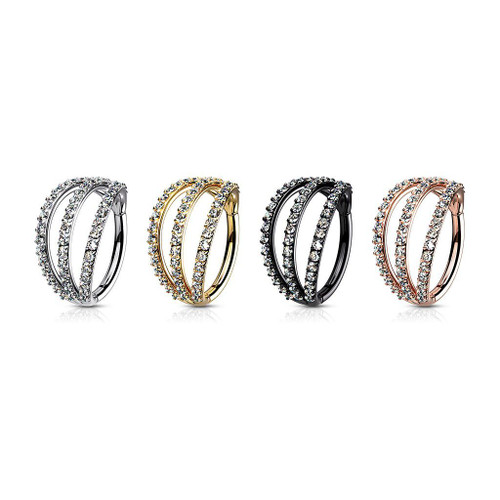 Hinged Segment Hoop Rings with Triple Layer Paved CZ Surgical Steel 