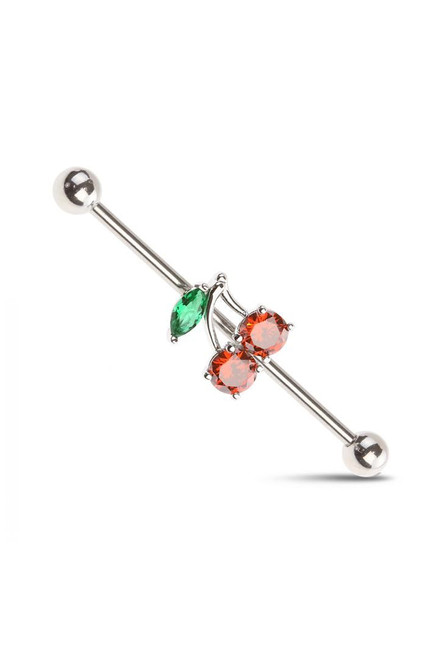 Industrial Barbell Earrings Scaffold Piercing Cherry Design Surgical Steel