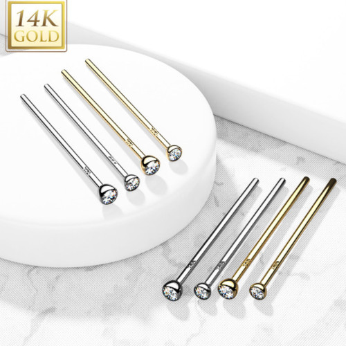 Bezel Set CZ Top Fishtail Nose Stud