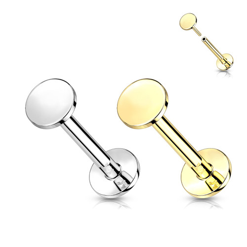 14K Gold Flat Round Top Labret Stud