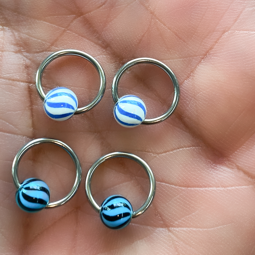 Captive Bead Hoops 16G 3/8" surgical steel With beach ball design universal fit Set of 4