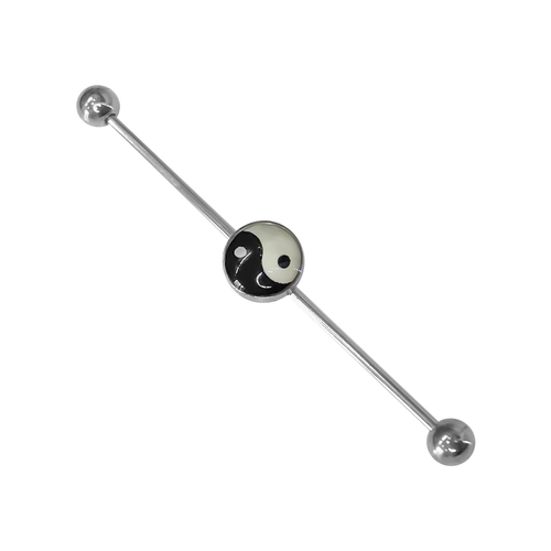 Barbell Industrial ear jewelry Surgical Steel with Ying Yang logo design 16 Gauge