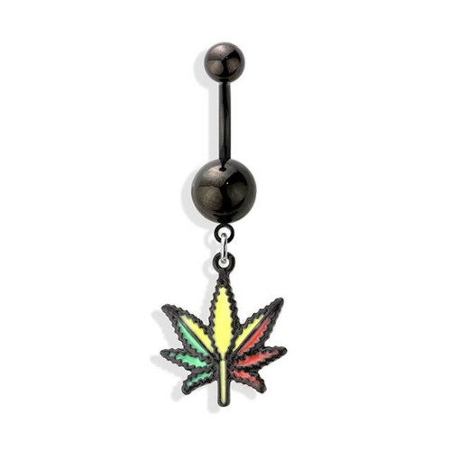 Belly Ring Navel piercing ring pot leaf Green Marijuana leaf