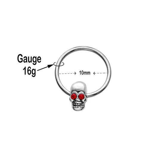 16G Red Eye Skull Captive Ring
