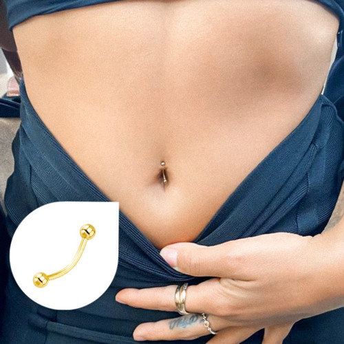 14K Solid Gold Curved Barbell 14G