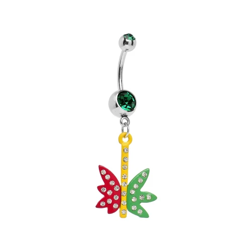 Pot Leaf CZ Dangle Belly Button Ring Piercing