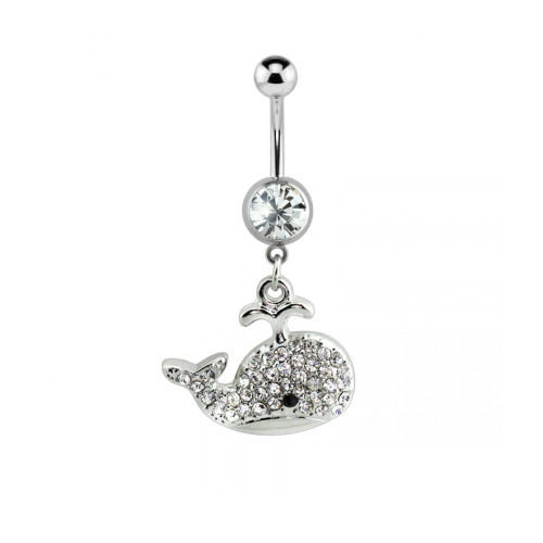 Belly Button Ring Naval ring Gem Paved Whale Surgical Steel 14 Gauge Fit most of belly piercings