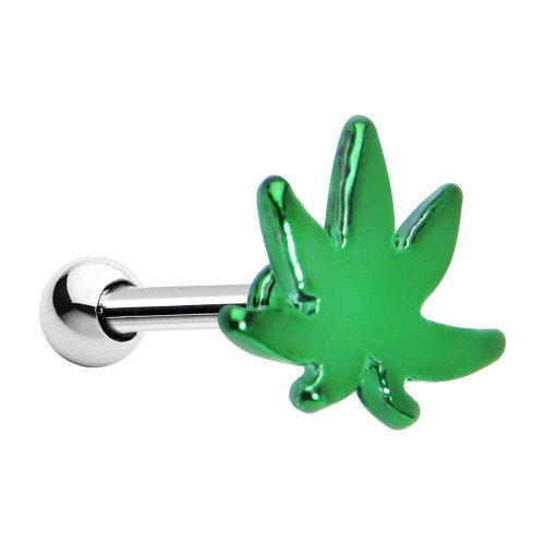 Green Pot Leaf Tragus Barbell