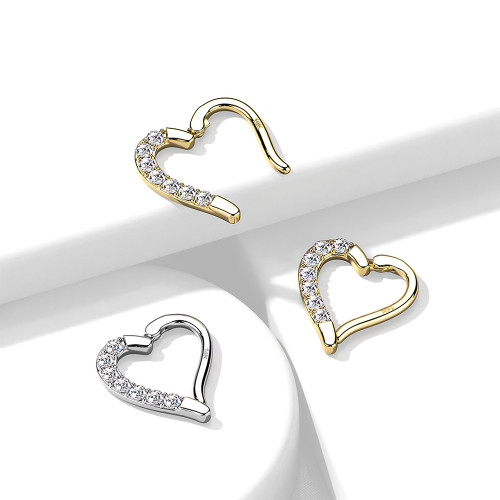 Hoop Hinged ring 14 karat Solid Gold Heart shape design with CZ jewels ...