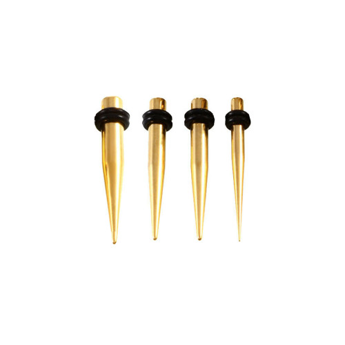 Surgical Stainless Steel Gold Ear Taper with 2 Black O-Rings - TAPER - Sold as Pair