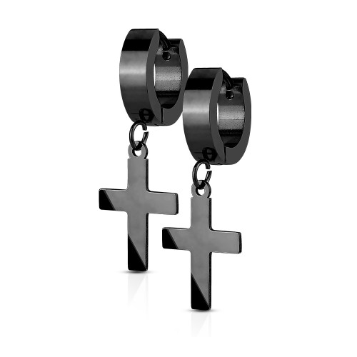 Hinged Hoop Earring with Cross Dangle Surgical steel fit most ear piercings