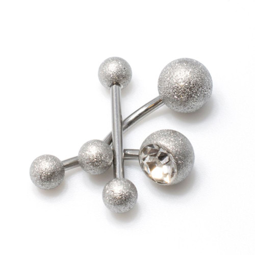 Pack of 3 pieces. 2 Belly Button Ring One with Cz Gem, and a Tongue Barbell all items with Sand Finish   