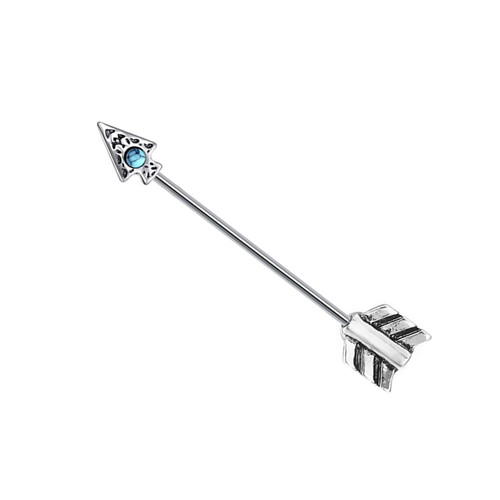 Industrial Barbell arrow tribal design with turquoise jewel 14 Gauge  38mm