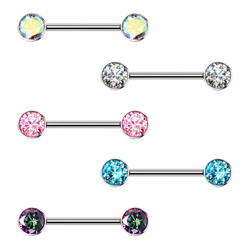 Front Facing CZ Nipple Ring Bar