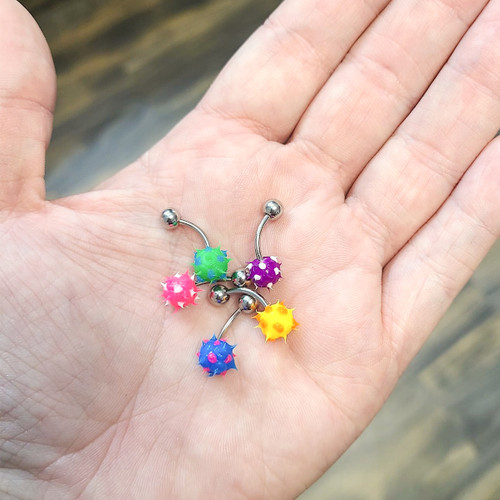 Belly Button Ring Navel Piercing with Spike Silicone Ball