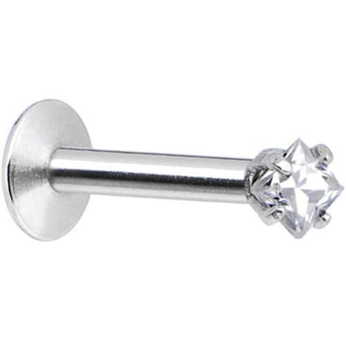 16 Gauge Clear 2MM & 3MM CZ Square Gem Internally Threaded Labret Monroe Tragus