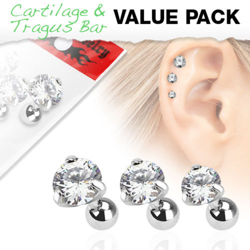 Steel Prong Set CZ Tragus Studs