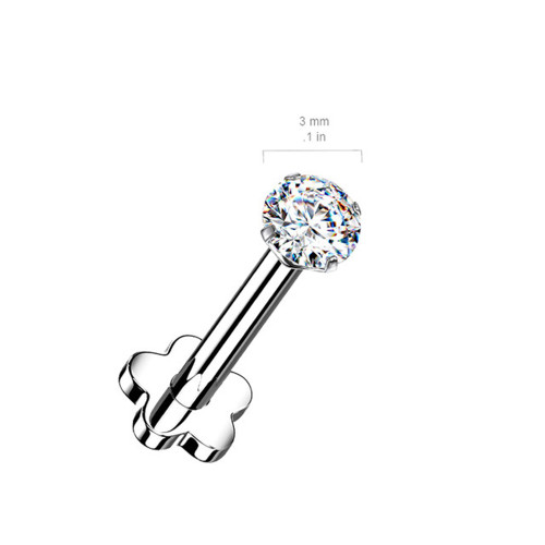 18G Flower Base Prong Set CZ Labret Studs