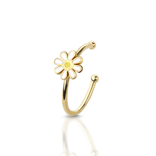 Dainty Daisy Curved Barbell Eyebrow Ring Gold Silver Black Yellow White  Flower