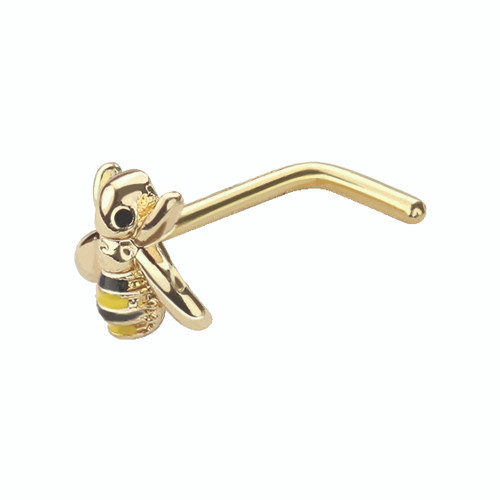 Nose ring L band design with bumble bee shape surgical steel 20 Gauge fit most nose piercings