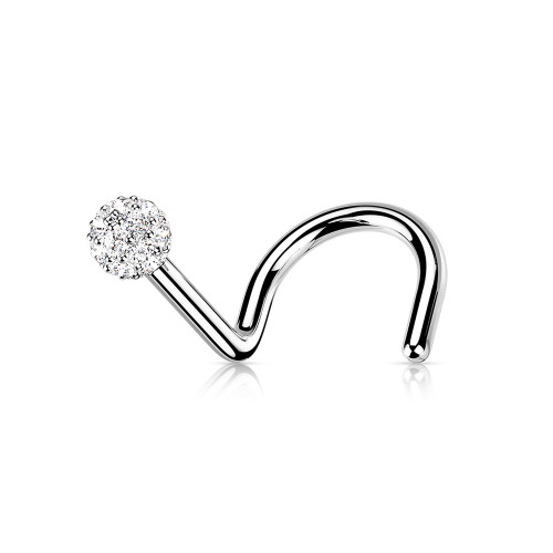 Nose screw ring with CZ paved ball 14 Karat solid gold choose your size