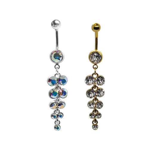 Belly button Rings Curved  Naval Surgical steel with Crystal jewels dangling color 14G 7/16 inch 11mm