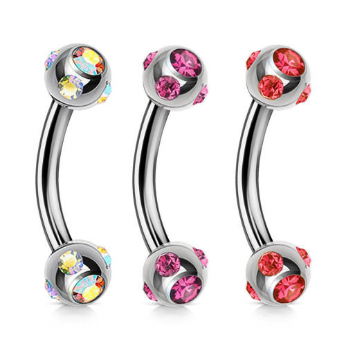 Multi Stone Set Curved Barbell  16g (1.2mm) Piercing for Cartilage eyebrow piercing Daith Tragus Helix etc