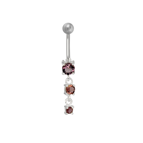 Purple Prong CZ Dangle Belly Button Ring  Surgical Steel 14ga